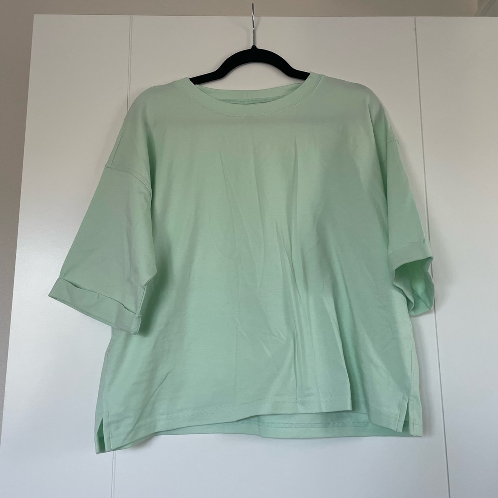 Eileen Fisher Organic Cotton Stretch Jersey Top in Mint Teal Blue